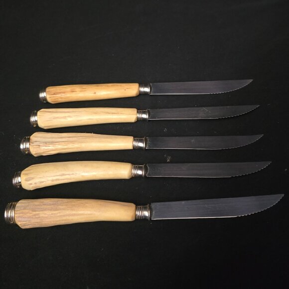Anton Wingen Jr Solingen Germany Rostfrei Stag Handle Steak Knife Set of 5 - Picture 4 of 4